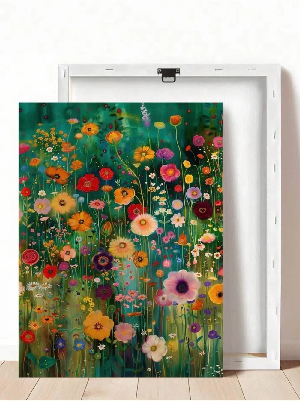 Vibrant Wildflower Canvas Art - Teal & Multicolor Floral Print approx 12x16